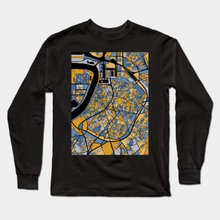 Antwerp Map Pattern in Blue & Gold Long Sleeve T-Shirt